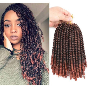 Ombre Spring Twist Hair 8Inch Fluffy Crochet Braids Synthetic Hair Extensions Braids Kinky Curly Twists 30strands/pc Black Brown - Beauty Fleet