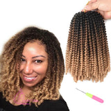 Ombre Spring Twist Hair 8Inch Fluffy Crochet Braids Synthetic Hair Extensions Braids Kinky Curly Twists 30strands/pc Black Brown - Beauty Fleet