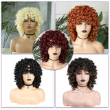 Kinky Curly Wig Synthetic With Bangs Shoulder Length Heat Resistant Fiber