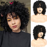 Kinky Curly Wig Synthetic With Bangs Shoulder Length Heat Resistant Fiber