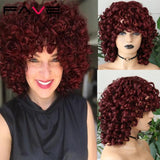 Kinky Curly Wig Synthetic With Bangs Shoulder Length Heat Resistant Fiber