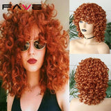 Kinky Curly Wig Synthetic With Bangs Shoulder Length Heat Resistant Fiber