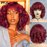 Kinky Curly Wig Synthetic With Bangs Shoulder Length Heat Resistant Fiber