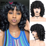 Kinky Curly Wig Synthetic With Bangs Shoulder Length Heat Resistant Fiber