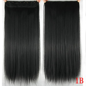 24" Long Straight Women Clip in Hair Extensions Black Brown High Tempreture Synthetic Hair Piece - Beauty Fleet