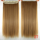 24" Long Straight Women Clip in Hair Extensions Black Brown High Tempreture Synthetic Hair Piece - Beauty Fleet