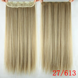 24" Long Straight Women Clip in Hair Extensions Black Brown High Tempreture Synthetic Hair Piece - Beauty Fleet