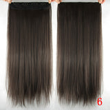 24" Long Straight Women Clip in Hair Extensions Black Brown High Tempreture Synthetic Hair Piece - Beauty Fleet