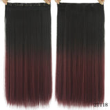 24" Long Straight Women Clip in Hair Extensions Black Brown High Tempreture Synthetic Hair Piece - Beauty Fleet