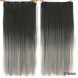 24" Long Straight Women Clip in Hair Extensions Black Brown High Tempreture Synthetic Hair Piece - Beauty Fleet