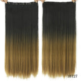 24" Long Straight Women Clip in Hair Extensions Black Brown High Tempreture Synthetic Hair Piece - Beauty Fleet