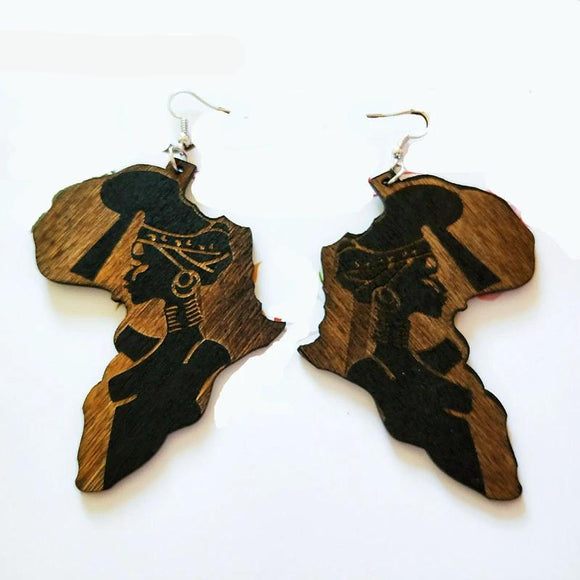 Brown Wood Africa Map Tribal Engraved Tropical Fashion Earrings Vintage Retro Wooden Jewelry - Beauty Fleet