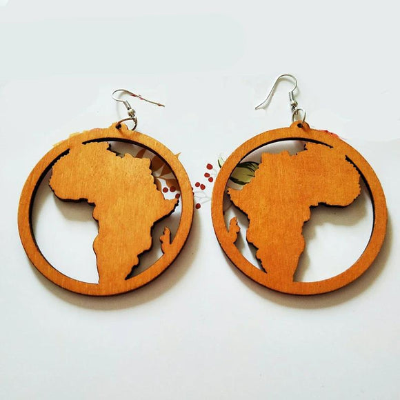 Black Brown Natural Wood Hollow Out Africa Map Tribal Tropical Fashion Earrings Vintage Wooden Jewelry - Beauty Fleet