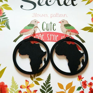 Black Brown Natural Wood Hollow Out Africa Map Tribal Tropical Fashion Earrings Vintage Wooden Jewelry - Beauty Fleet