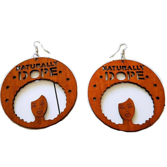 Brown Wood Hollow Out Africa Traditional Engraved Naturally Dope Letters Tribal Drop Earrings - Beauty Fleet
