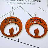 Brown Wood Hollow Out Africa Traditional Engraved Naturally Dope Letters Tribal Drop Earrings - Beauty Fleet