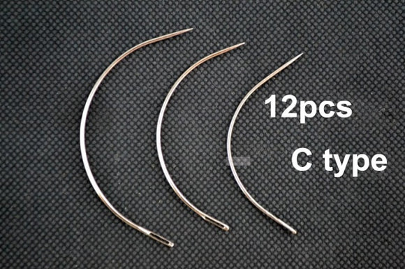12pcs C style hair weave needle Weaving Type Curved Thread Sewing Salon styling tools - Beauty Fleet