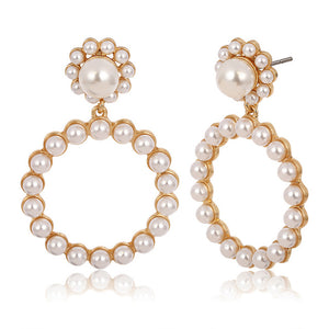 Trendy Crystal Round Pendant Drop Earrings For Women Fashion Pearl Charm Statement Jewelry Wedding Earrings - Beauty Fleet