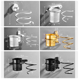 Gold Hair Dryer Holder Space Aluminum Bathroom Wall Shelf Hair Dryer Rack with Basket Bathroom - Beauty Fleet