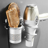 Gold Hair Dryer Holder Space Aluminum Bathroom Wall Shelf Hair Dryer Rack with Basket Bathroom - Beauty Fleet