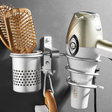 Gold Hair Dryer Holder Space Aluminum Bathroom Wall Shelf Hair Dryer Rack with Basket Bathroom - Beauty Fleet
