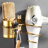 Gold Hair Dryer Holder Space Aluminum Bathroom Wall Shelf Hair Dryer Rack with Basket Bathroom - Beauty Fleet