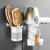 Gold Hair Dryer Holder Space Aluminum Bathroom Wall Shelf Hair Dryer Rack with Basket Bathroom - Beauty Fleet