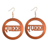 Round Wooden Hollow Letter Queen Drop Earrings African Wood Chip Pendant Earrings For Women Lady Girls - Beauty Fleet