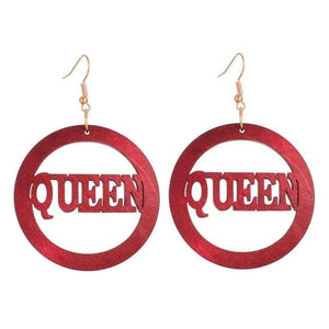 Round Wooden Hollow Letter Queen Drop Earrings African Wood Chip Pendant Earrings For Women Lady Girls - Beauty Fleet
